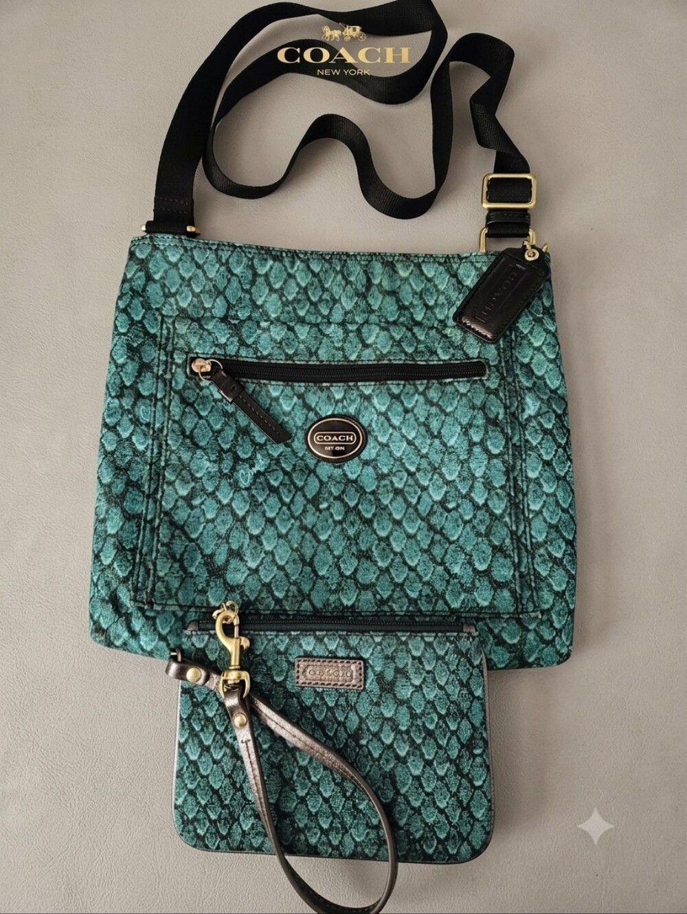 Coach Snake Print Crossbody Bag & Wristlet Set